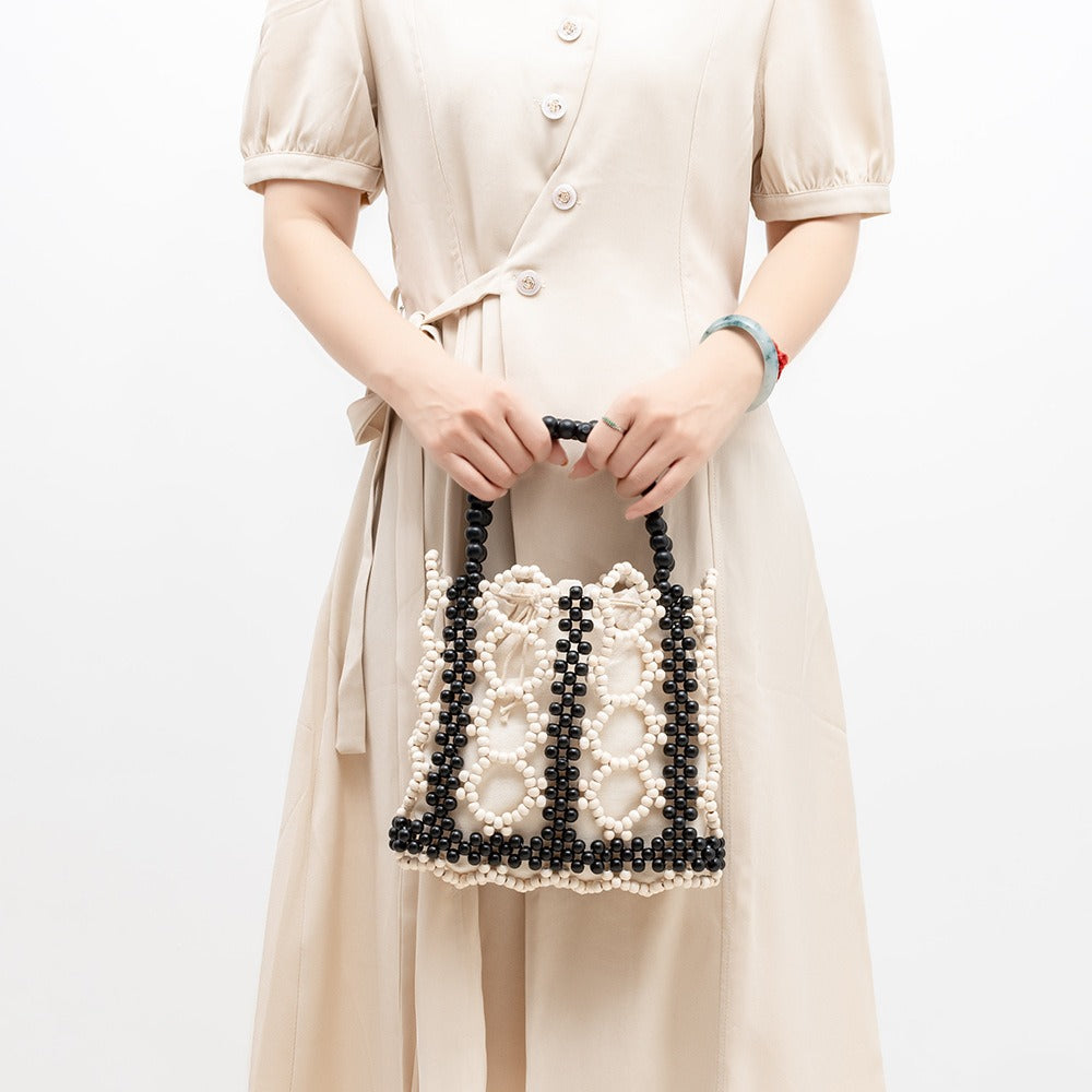 Handmade Wooden Bead Woven Tote Bag