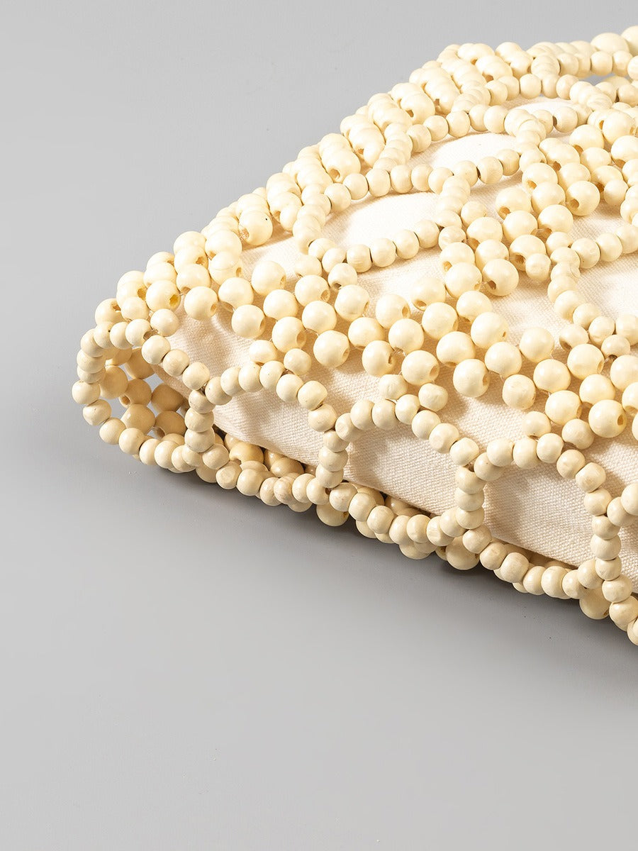 Handmade Wooden Bead Woven Tote Bag