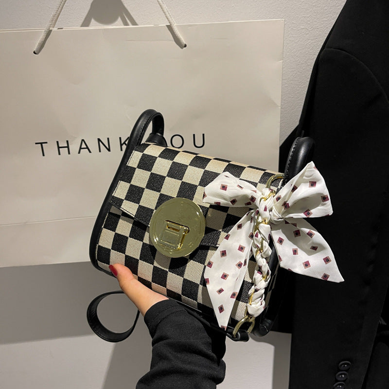Checkered Silk Scarf Shoulder Bag