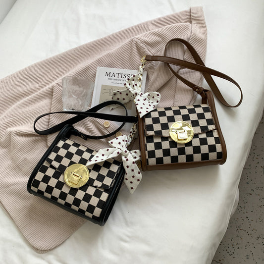 Checkered Silk Scarf Shoulder Bag
