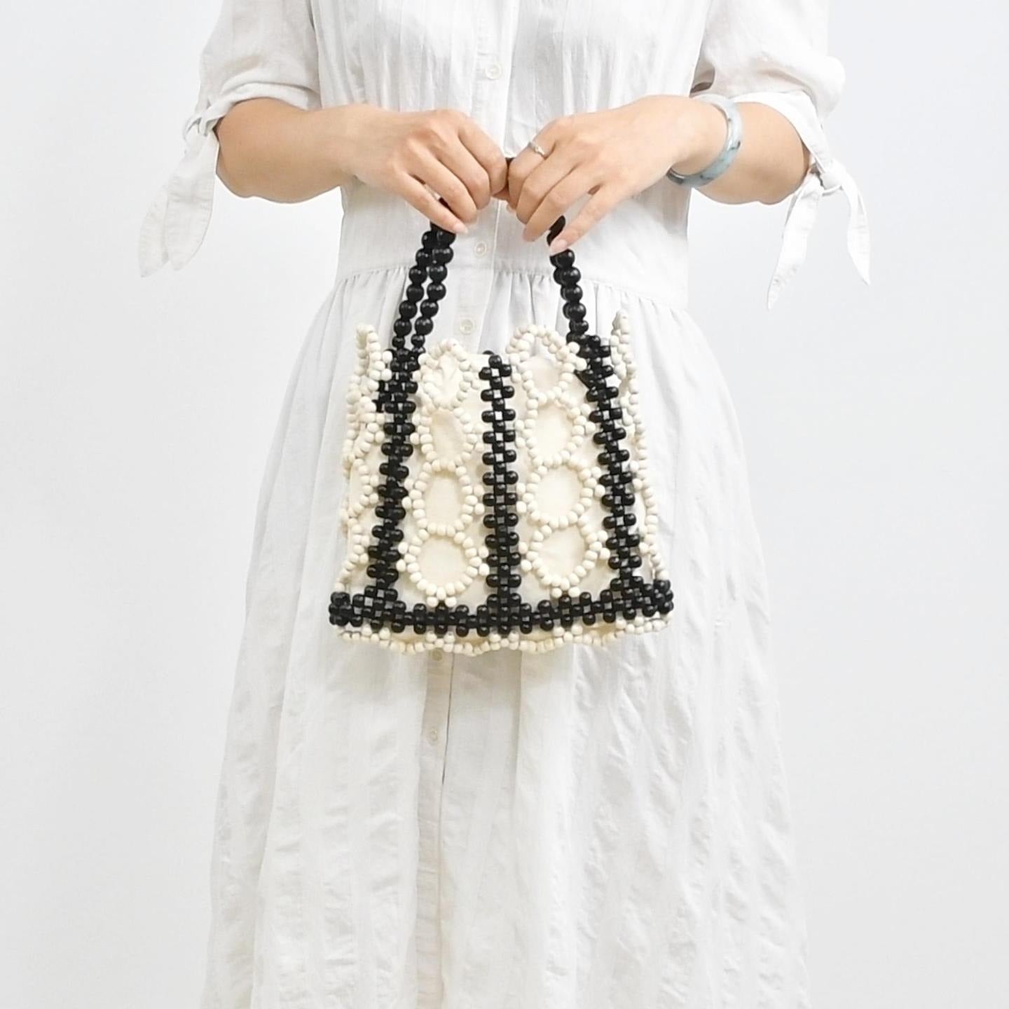 Handmade Wooden Bead Woven Tote Bag