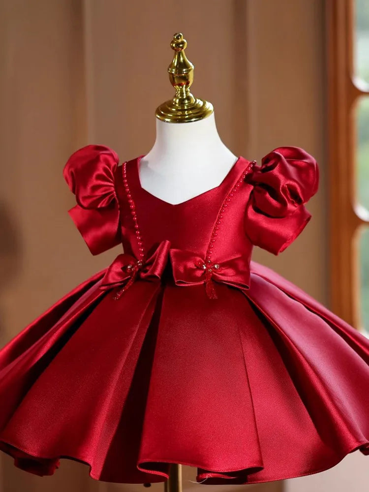 Ruby Satin Bow Twirl Dress