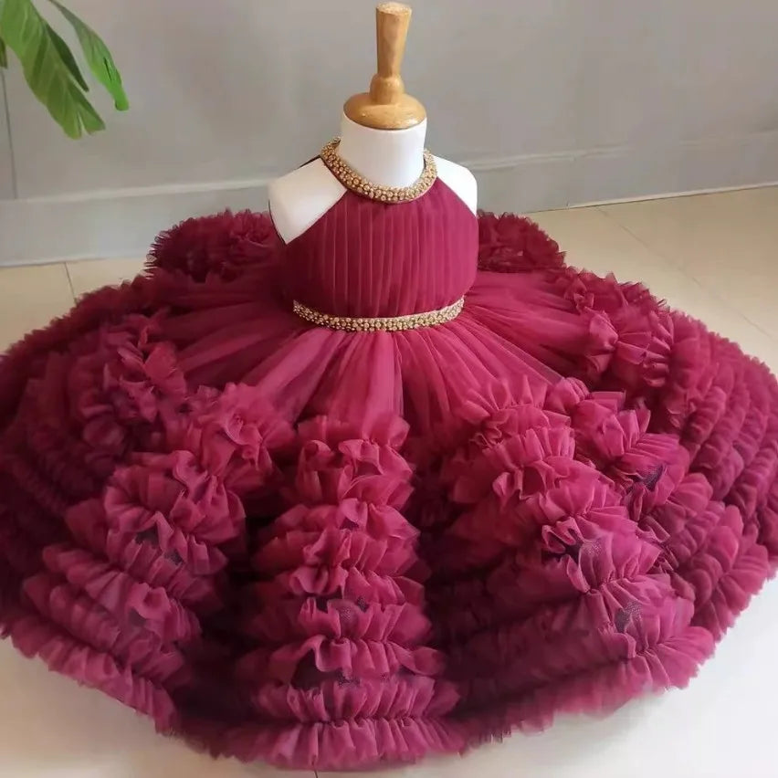 Burgundy Ruffle Royale Gown