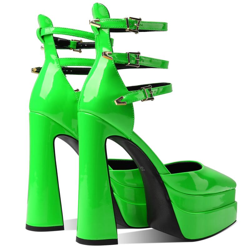 Triple Buckle Point Toe Platform Heels