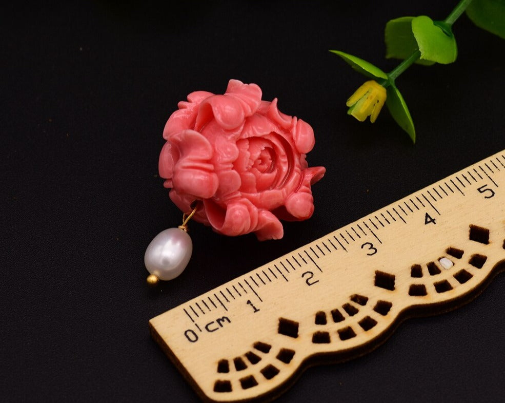 Handmade Coral Flower Pearl Earrings