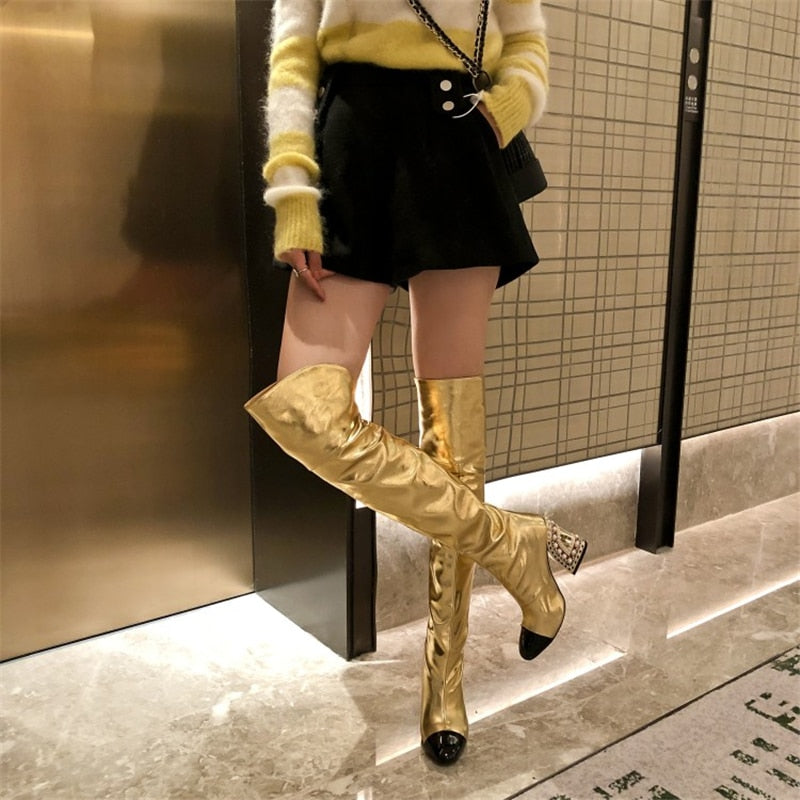 Sexy Pearl Heel Over-The-Knee Boots