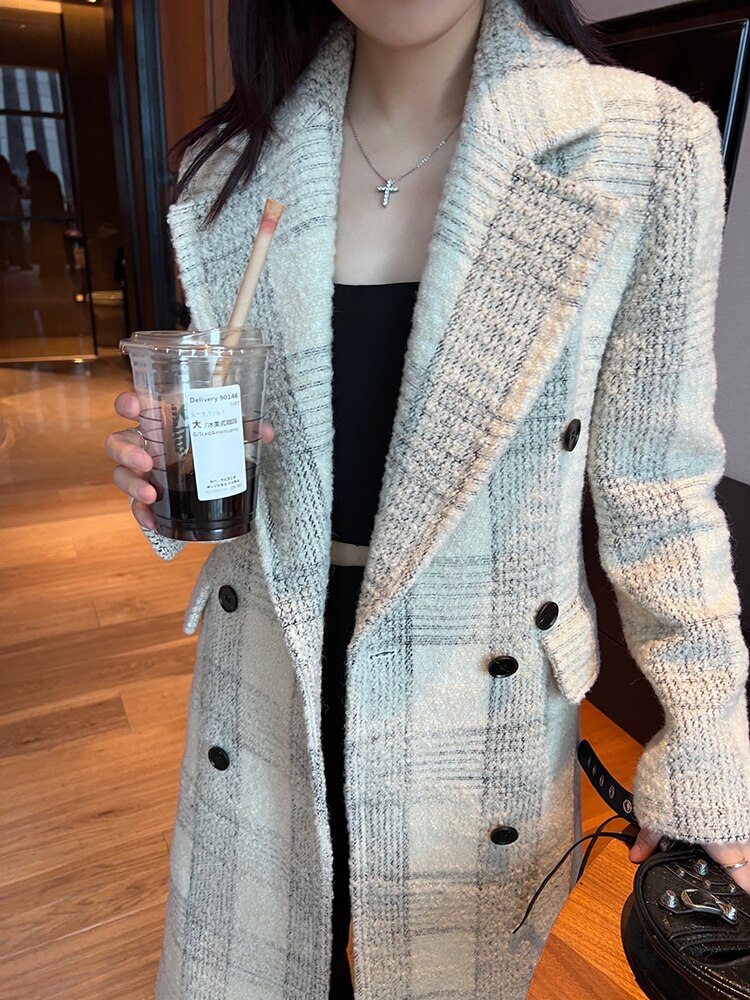 Elegant Plaid Woolen Coat