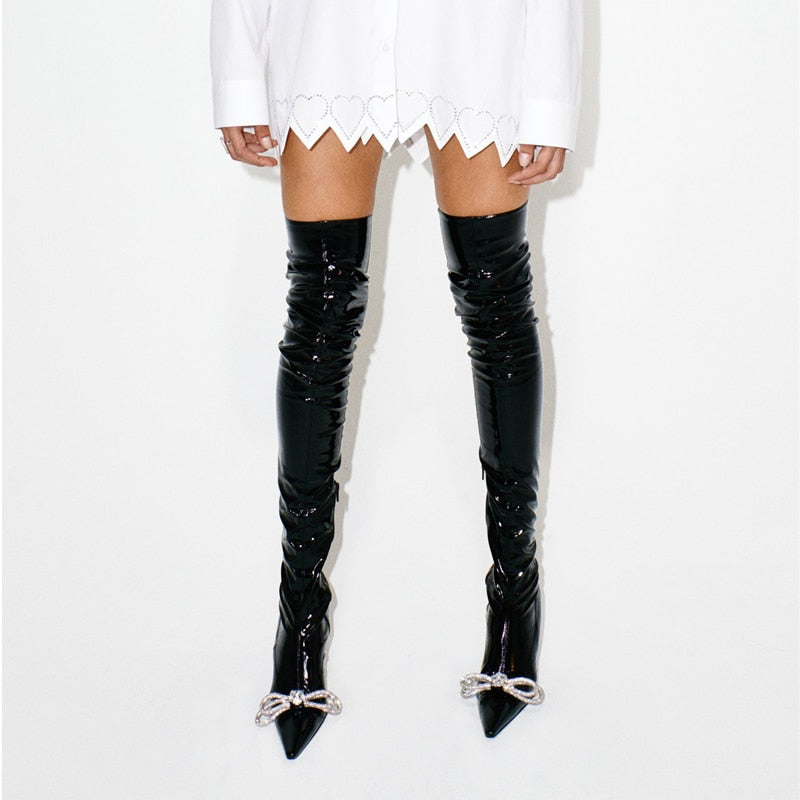 Sexy Rhinestone Knot High-Heel Boots
