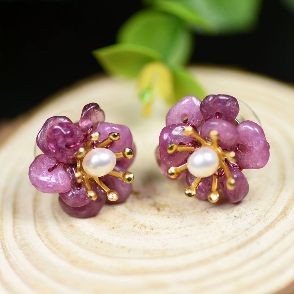 Handmade Designer Natural Amethyst Tourmaline Stud Earrings