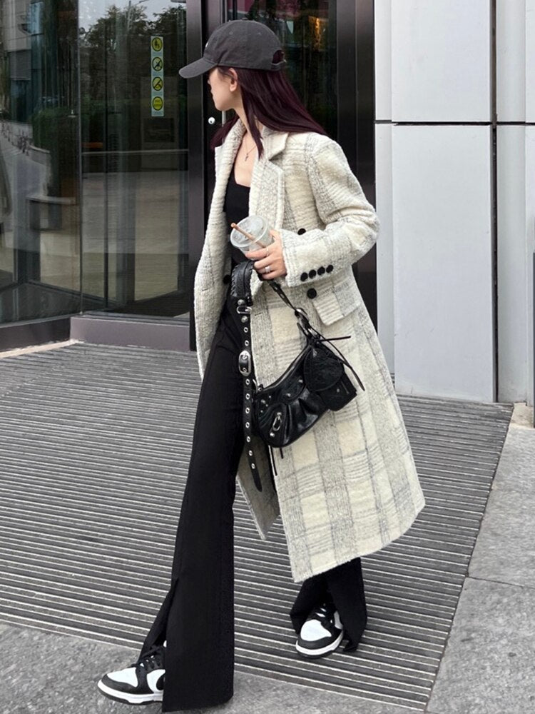 Elegant Plaid Woolen Coat