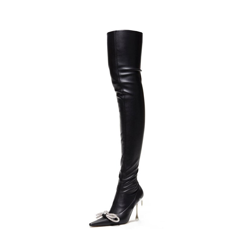 Sexy Rhinestone Knot High-Heel Boots
