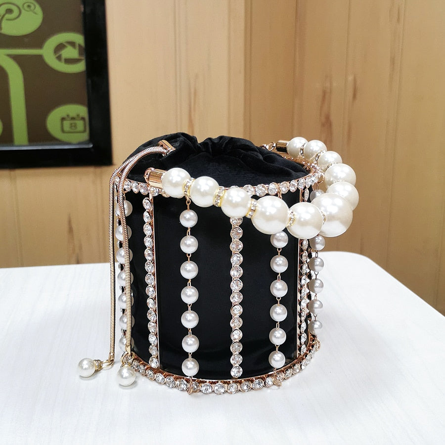 Luxury Handmade Rhinestone Pearl Clutch Bag