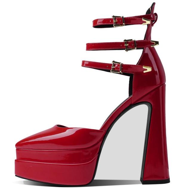 Triple Buckle Point Toe Platform Heels