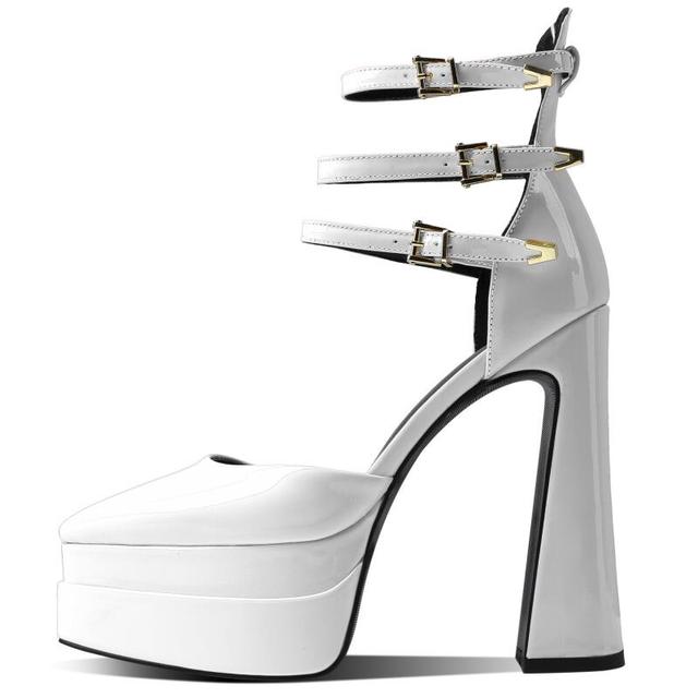 Triple Buckle Point Toe Platform Heels