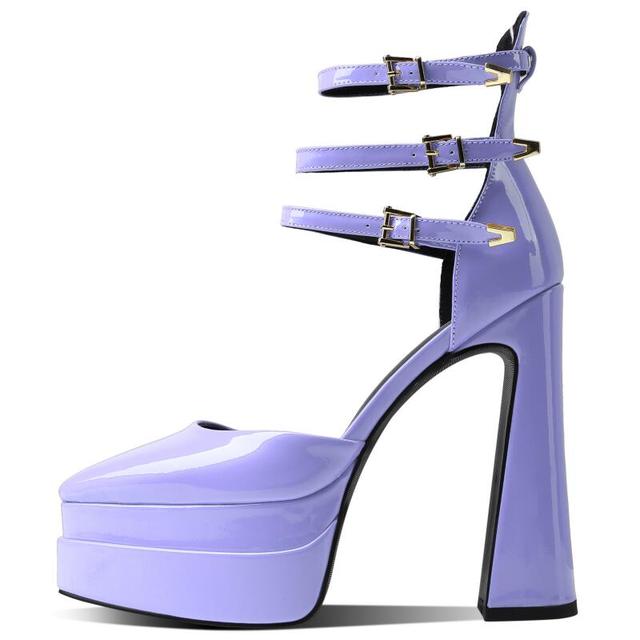 Triple Buckle Point Toe Platform Heels
