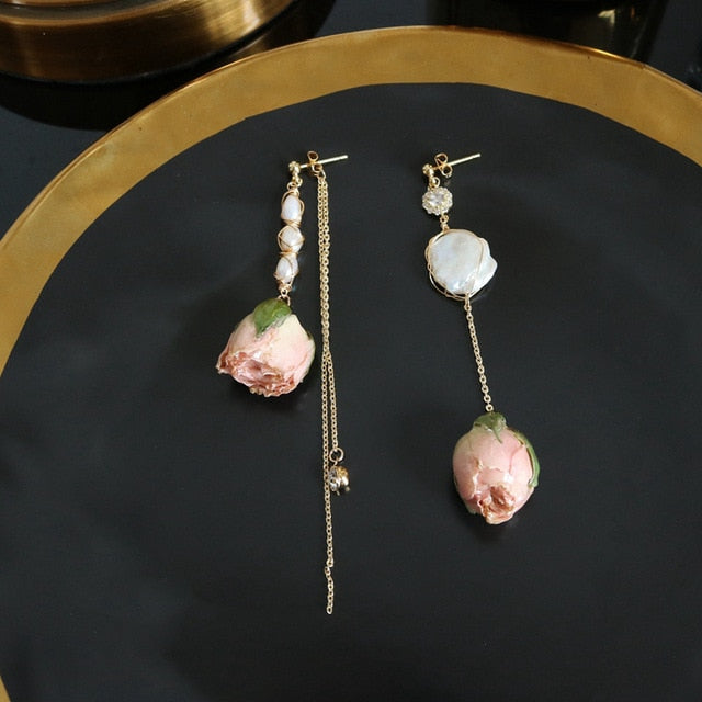 Handmade Natural Pearl Rose Earrings