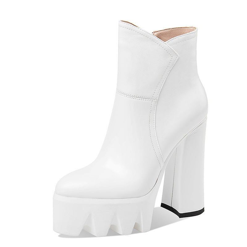 High Heel Leather Platform Boots