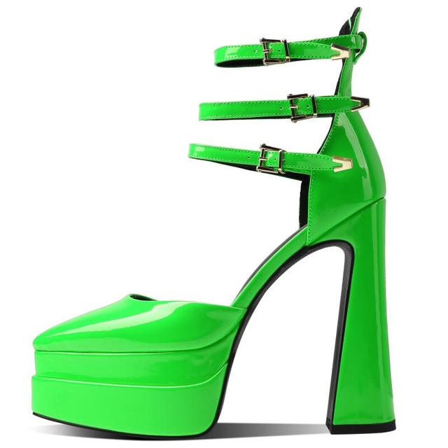 Triple Buckle Point Toe Platform Heels