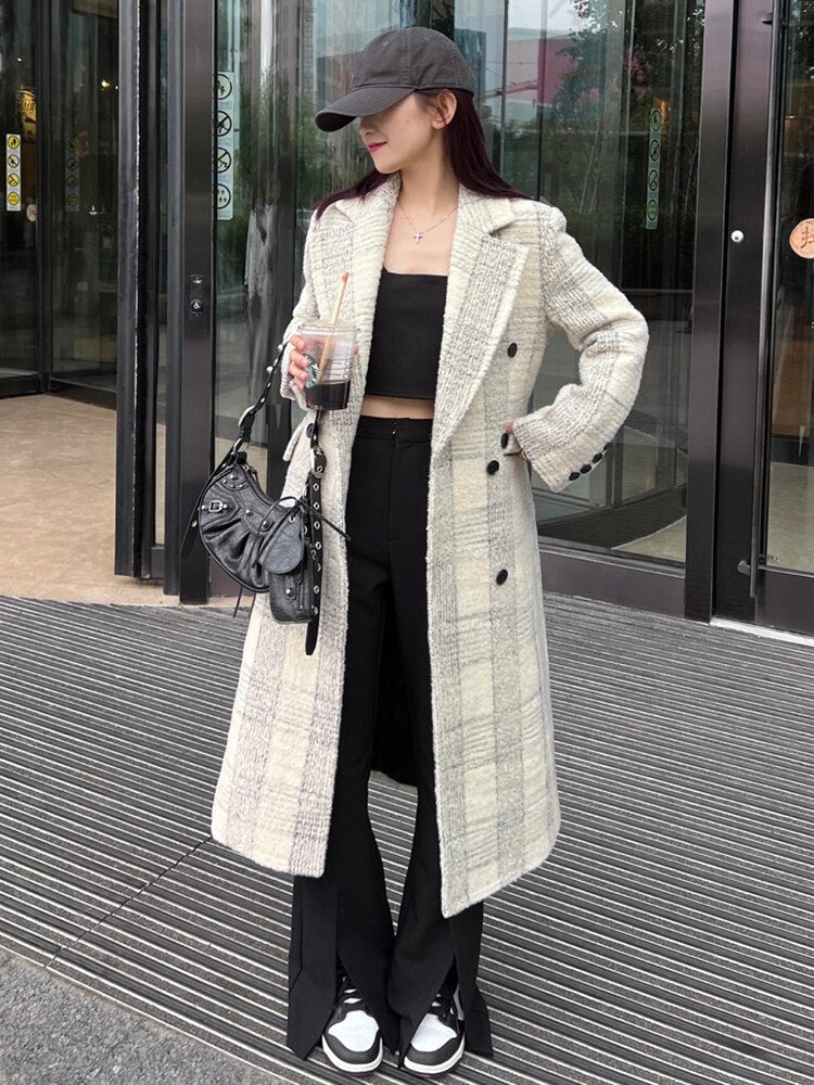 Elegant Plaid Woolen Coat