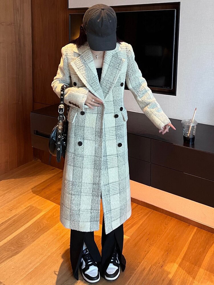 Elegant Plaid Woolen Coat