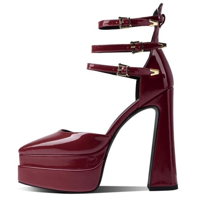 Triple Buckle Point Toe Platform Heels