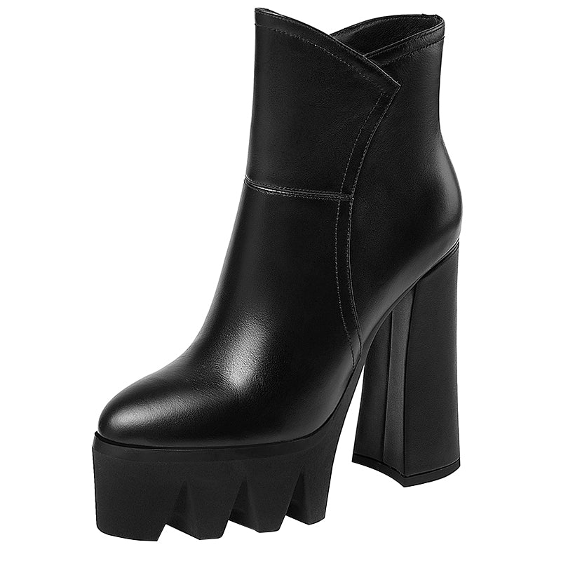 High Heel Leather Platform Boots