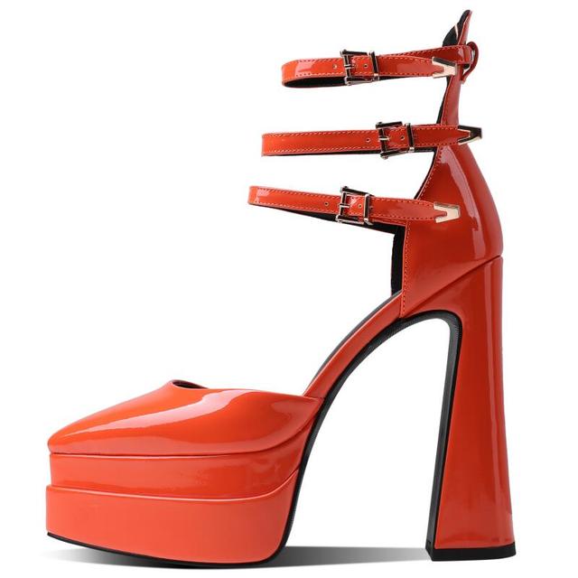 Triple Buckle Point Toe Platform Heels