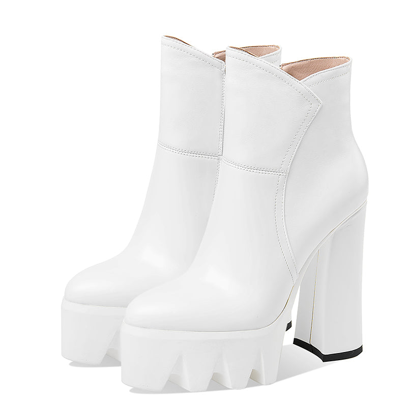 High Heel Leather Platform Boots