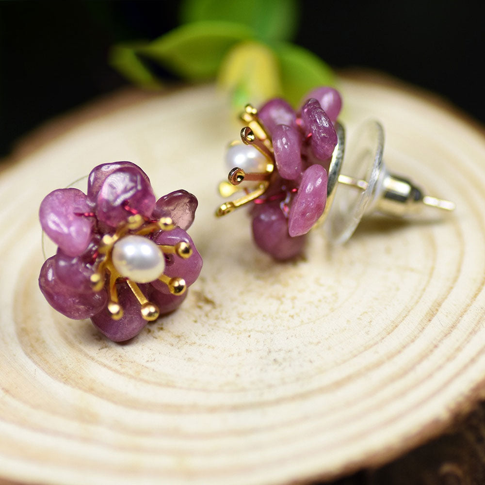 Handmade Designer Natural Amethyst Tourmaline Stud Earrings