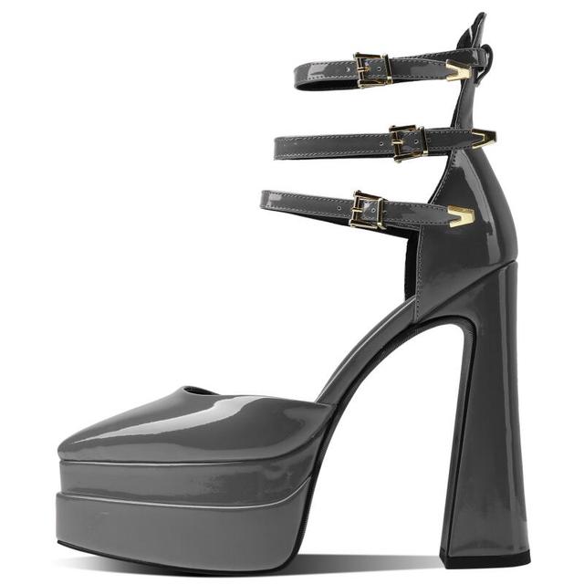 Triple Buckle Point Toe Platform Heels
