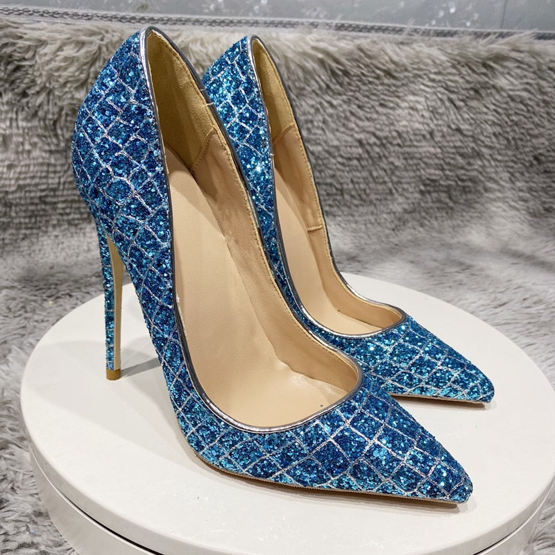 Croc-Effect Glitter Sequins High Heel