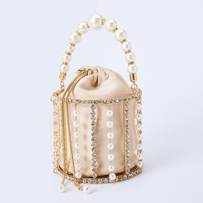 Luxury Handmade Rhinestone Pearl Clutch Bag