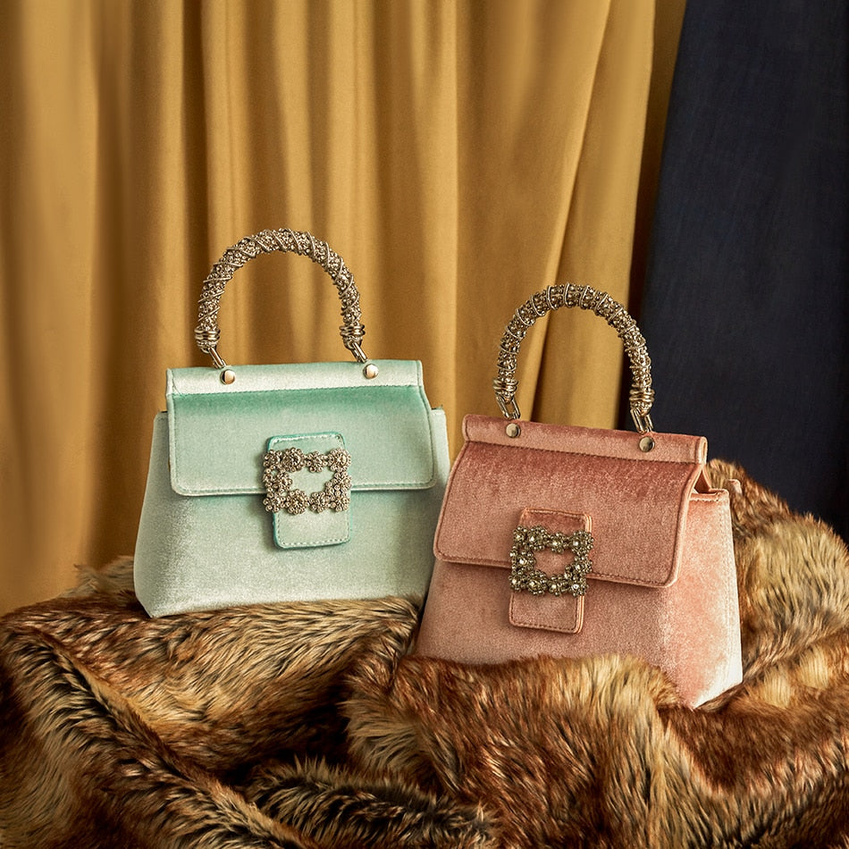 Metallic Velvet Rhinestone Handbags