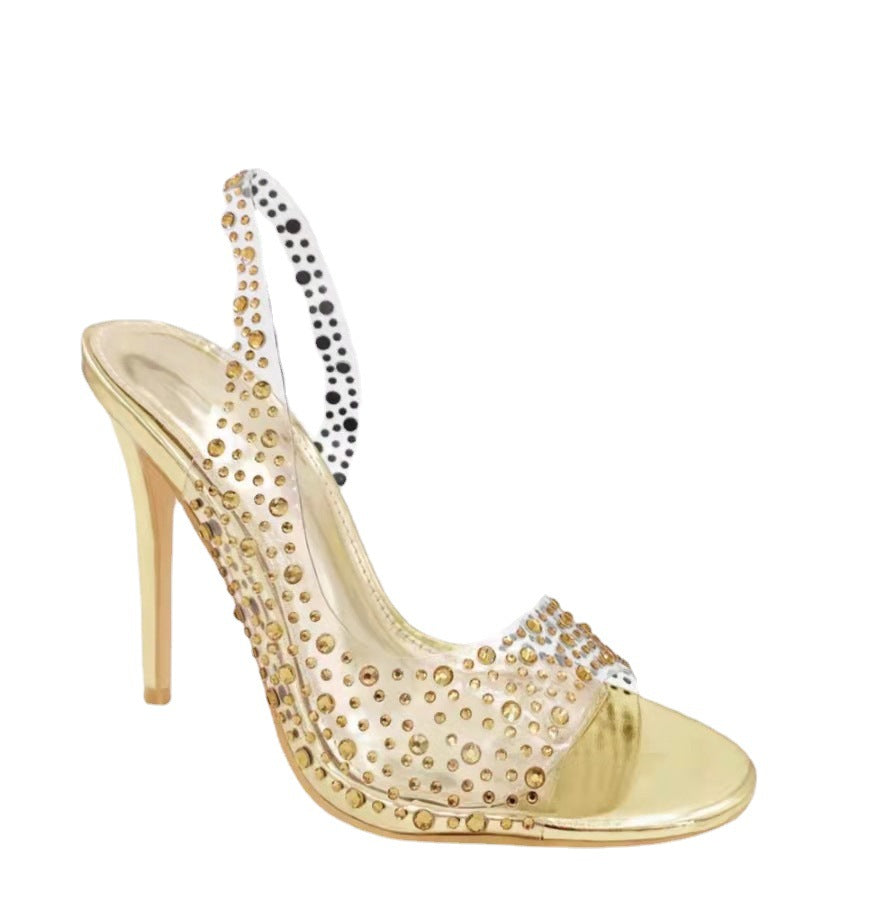 Plus-Size Rhinestone High Heel Sandals