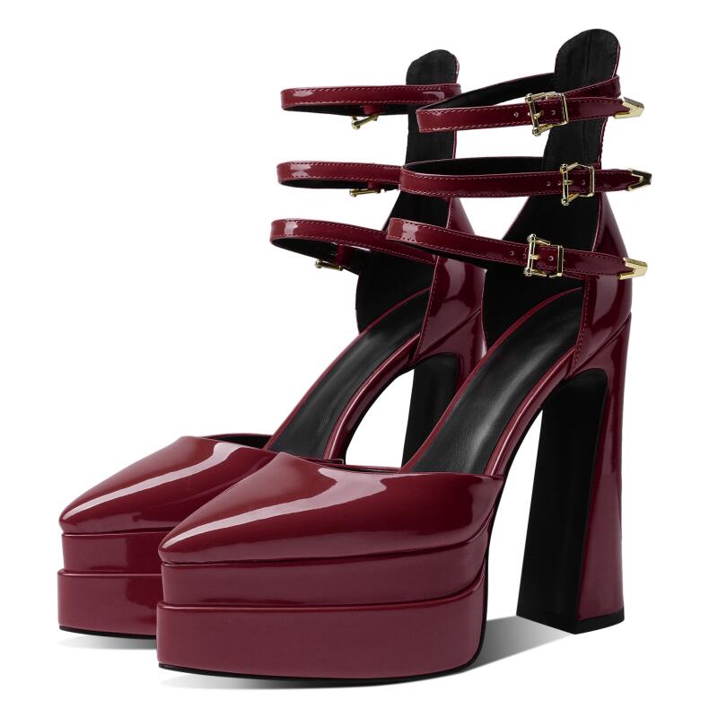 Triple Buckle Point Toe Platform Heels