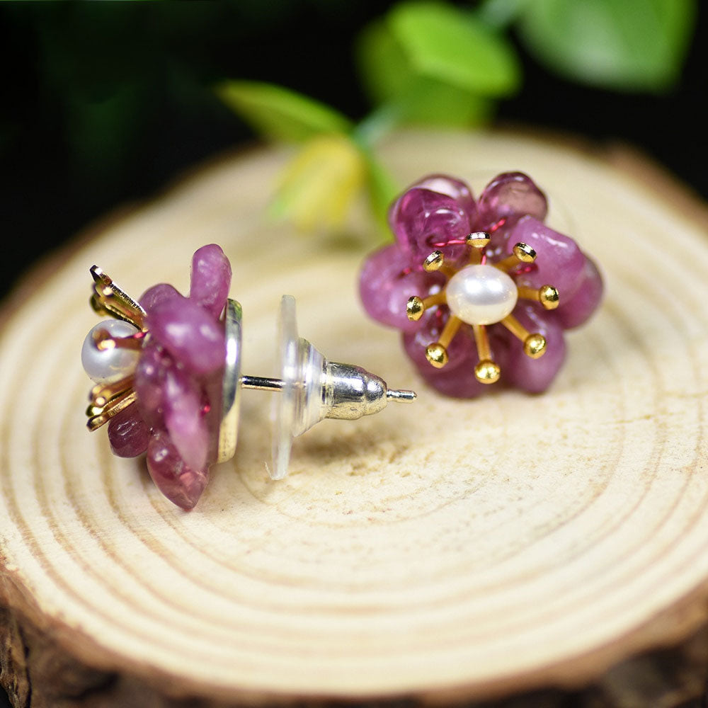 Handmade Designer Natural Amethyst Tourmaline Stud Earrings