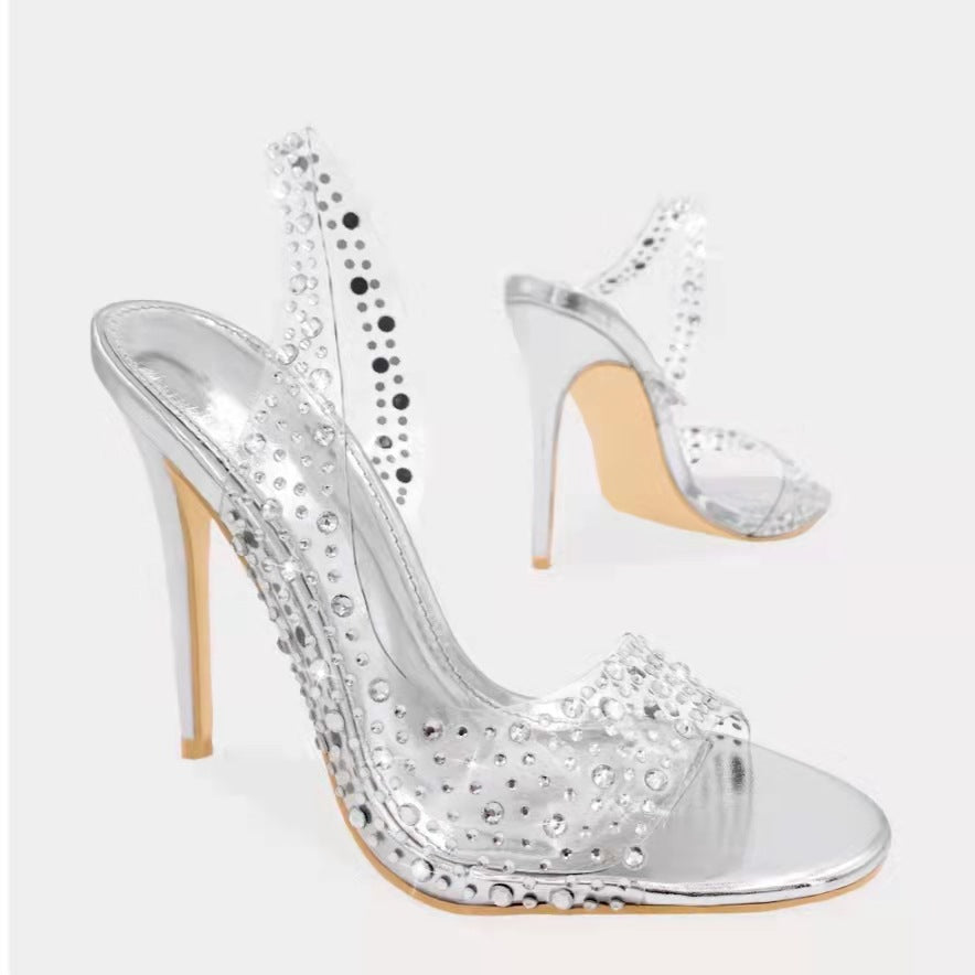 Plus-Size Rhinestone High Heel Sandals
