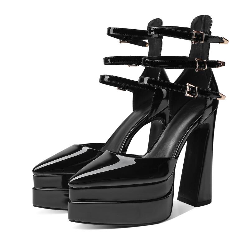 Triple Buckle Point Toe Platform Heels