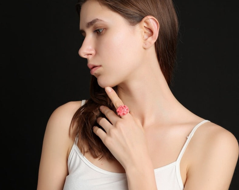 Handmade Coral Flower Ring