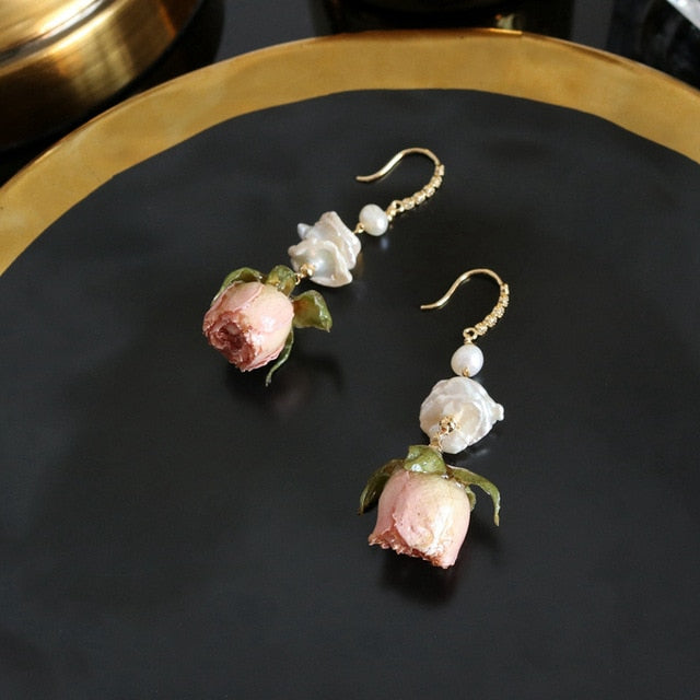 Handmade Natural Pearl Rose Earrings