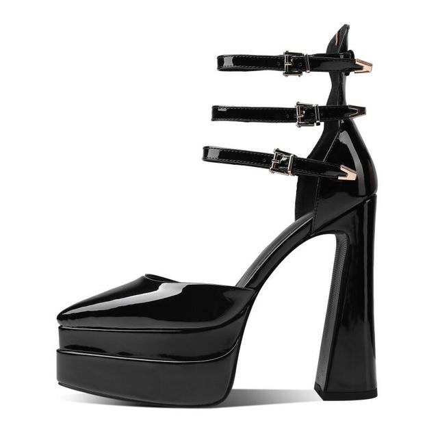 Triple Buckle Point Toe Platform Heels