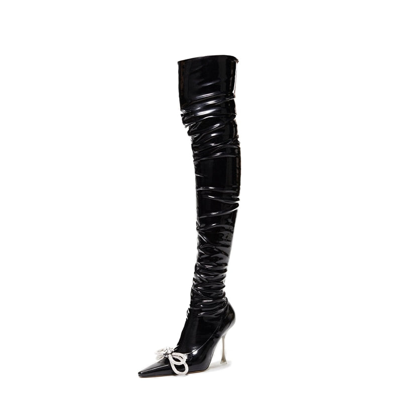 Sexy Rhinestone Knot High-Heel Boots