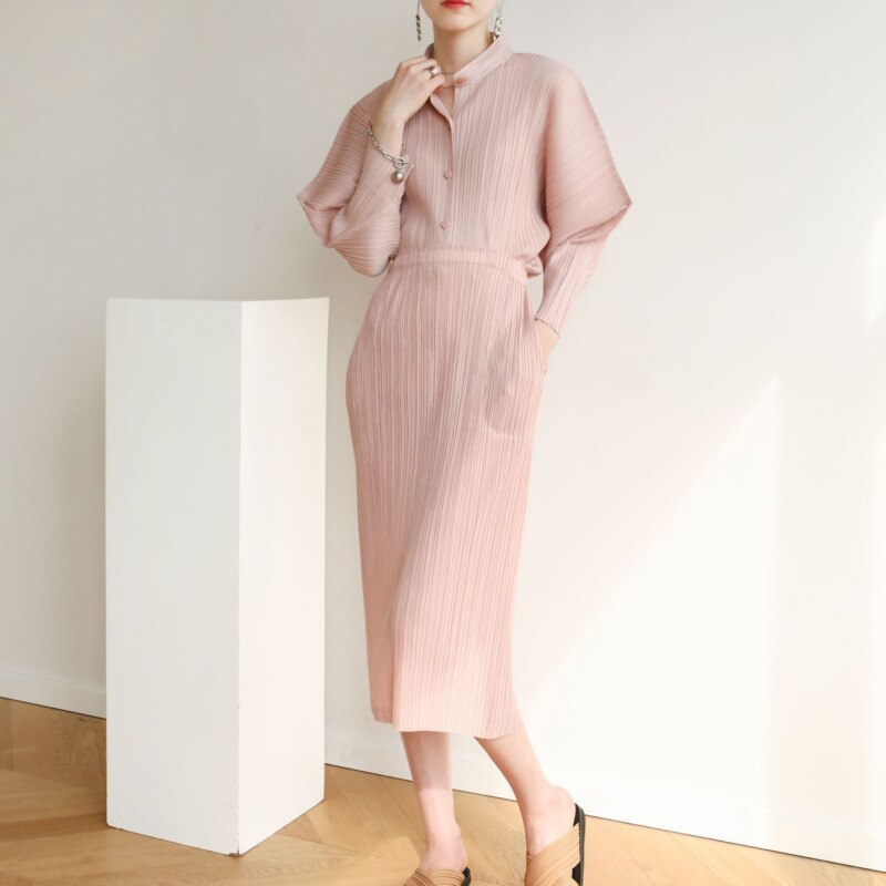 Pleated Horn Sleeve Shirt + High Waist Skirt