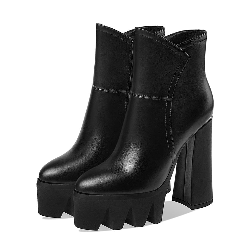 High Heel Leather Platform Boots