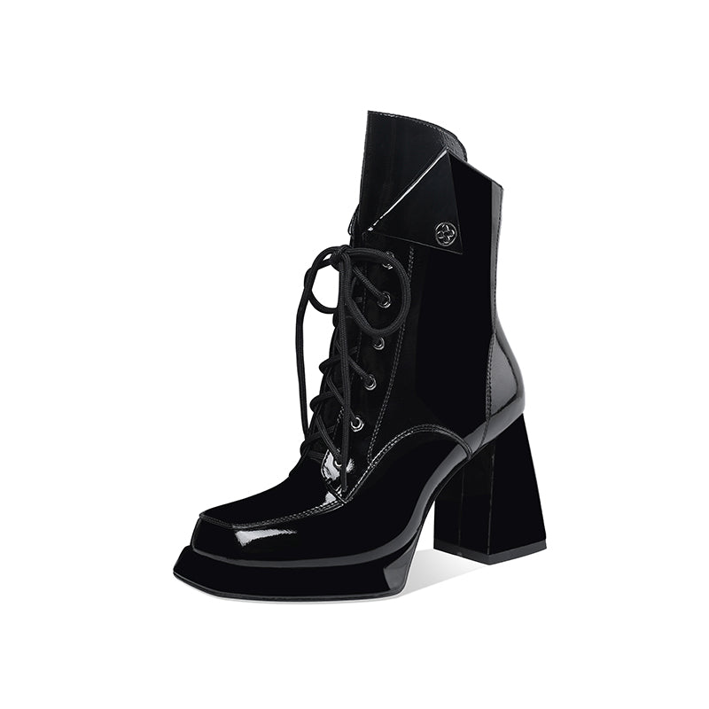 Leather High-Heeled Ankle Boots