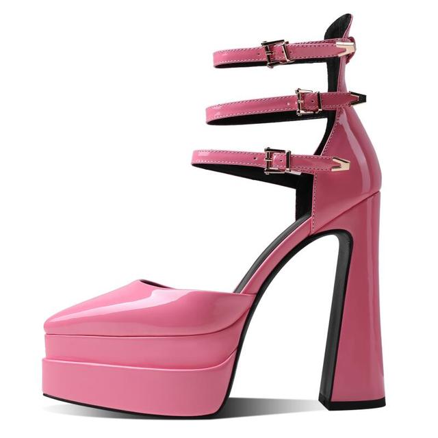 Triple Buckle Point Toe Platform Heels