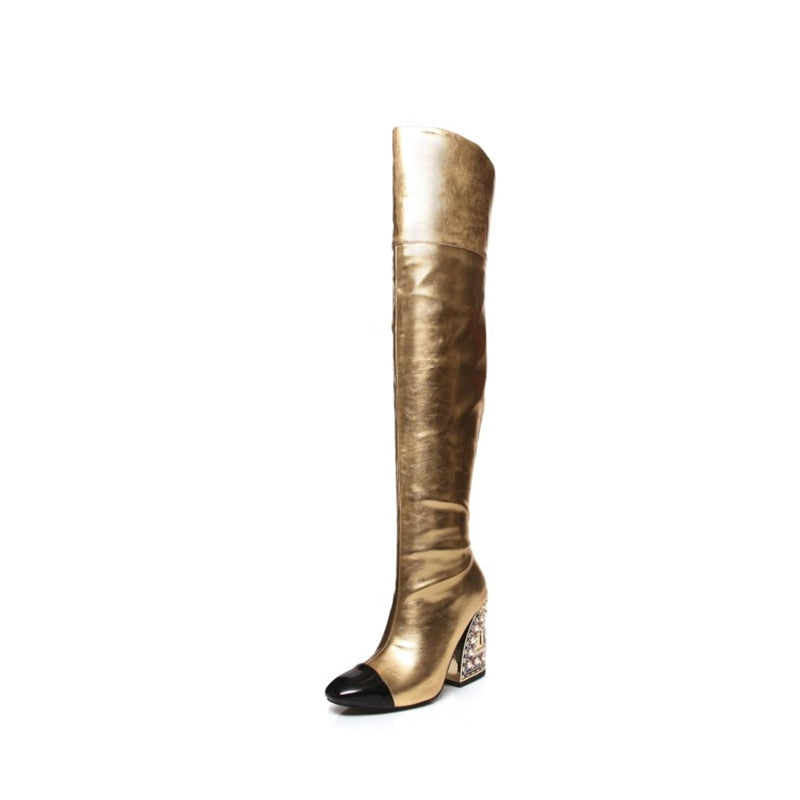 Sexy Pearl Heel Over-The-Knee Boots
