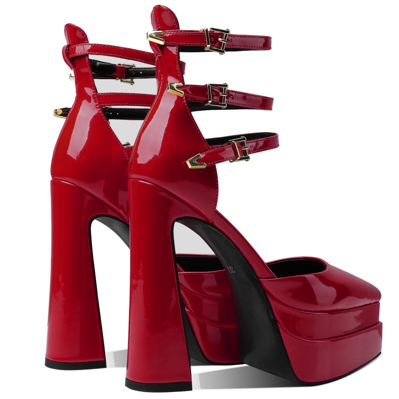 Triple Buckle Point Toe Platform Heels