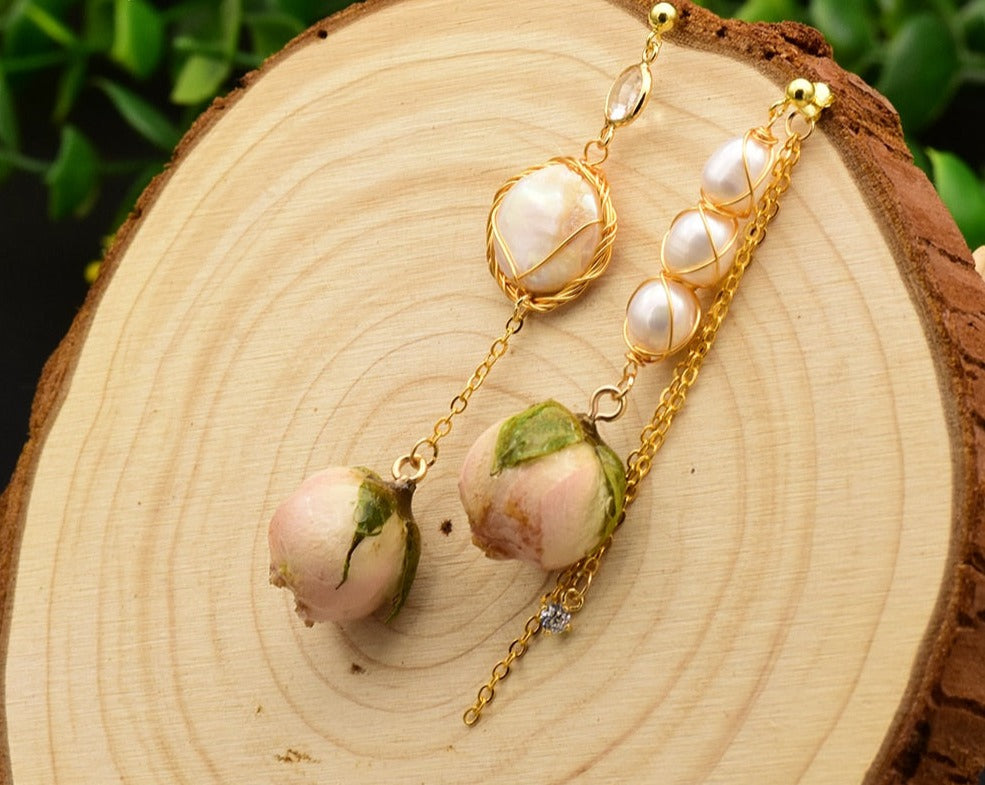 Handmade Natural Pearl Rose Earrings