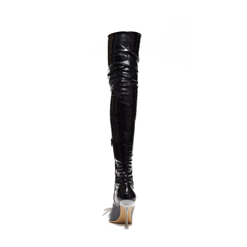 Sexy Rhinestone Knot High-Heel Boots